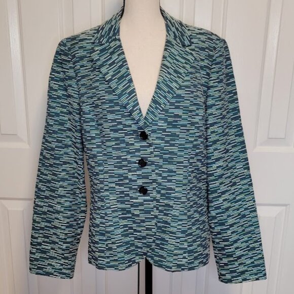Tavora Cottonn Linen Blend Textured Blazer Jacket Women’s 12 Blue Green - Picture 1 of 5